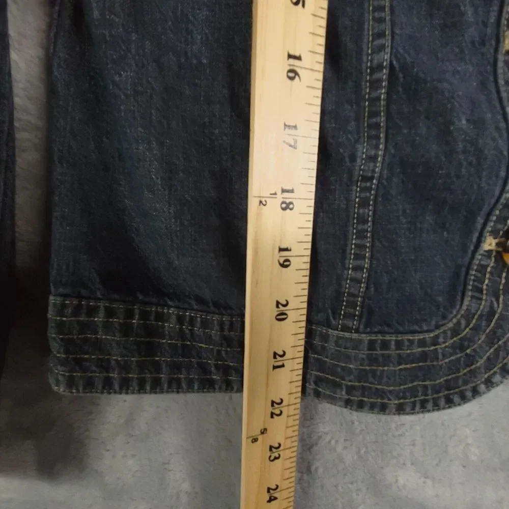 Christopher & Banks Womens Jean‎ Jacket Button Collar Stitching Pockets Blue 4